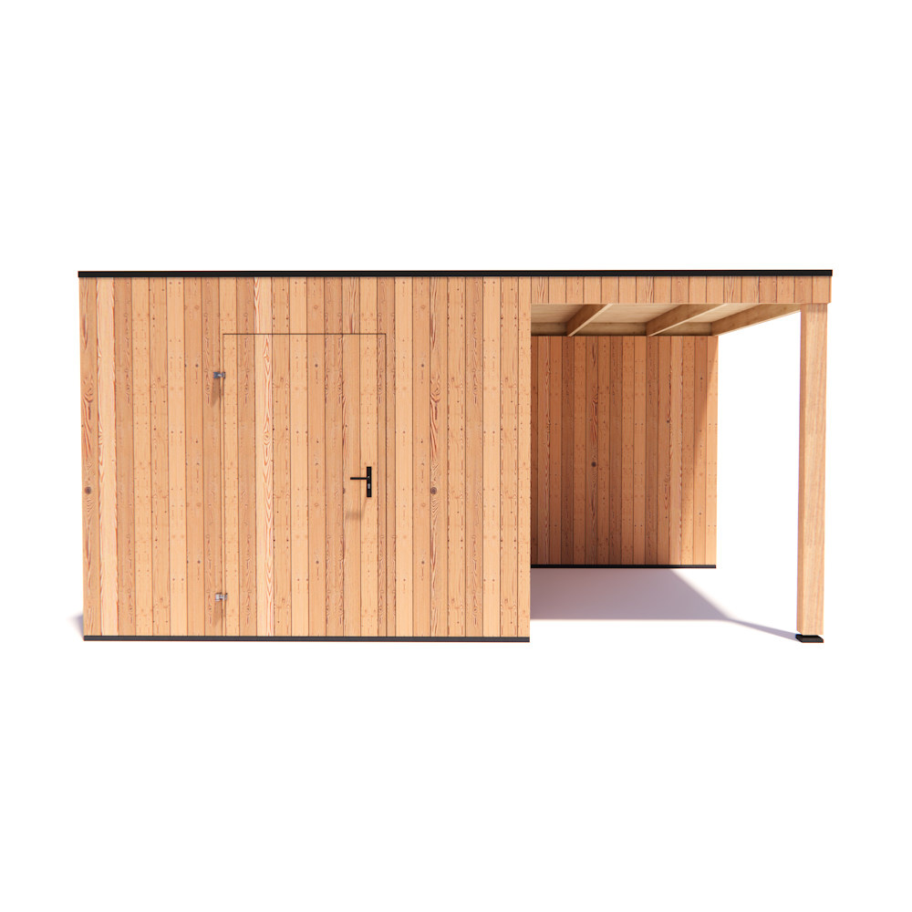 tuinhuis Kubix Douglas 300 x 300 cm + 200 cm overkapping