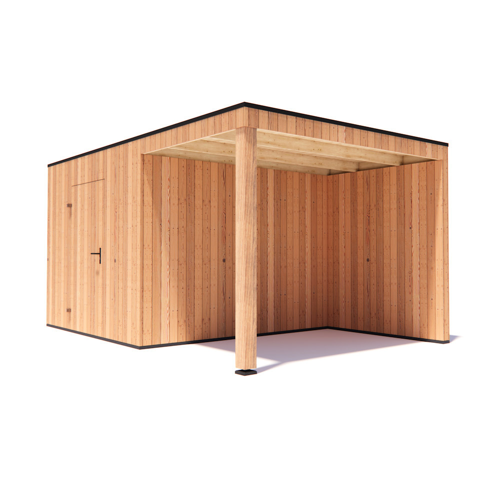 tuinhuis Kubix Douglas 300 x 300 cm + 200 cm overkapping