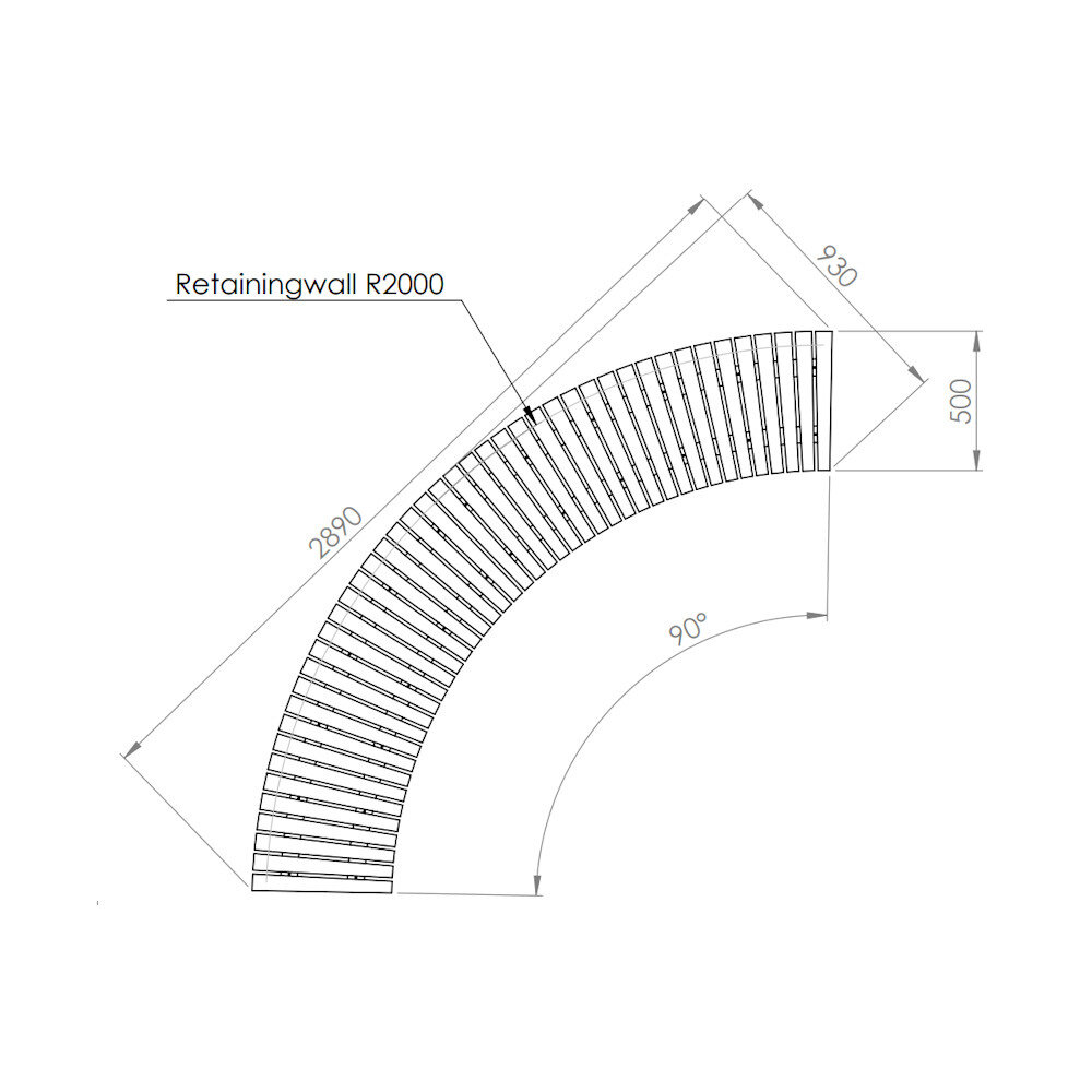 Zitting  recht voor 200 cm buitenbocht bamboe Zitting  recht voor 200 cm buitenbocht bamboe