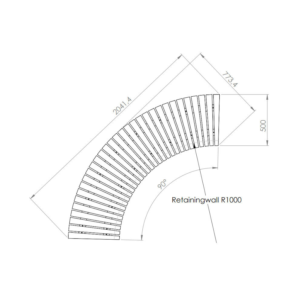 Zitting  recht voor 100 cm binnenbocht bamboe Zitting  recht voor 100 cm binnenbocht bamboe
