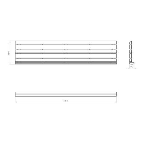 Zitting afgerond 199 x 46 x 9 cm hardhout Zitting afgerond 199 x 46 x 9 cm hardhout