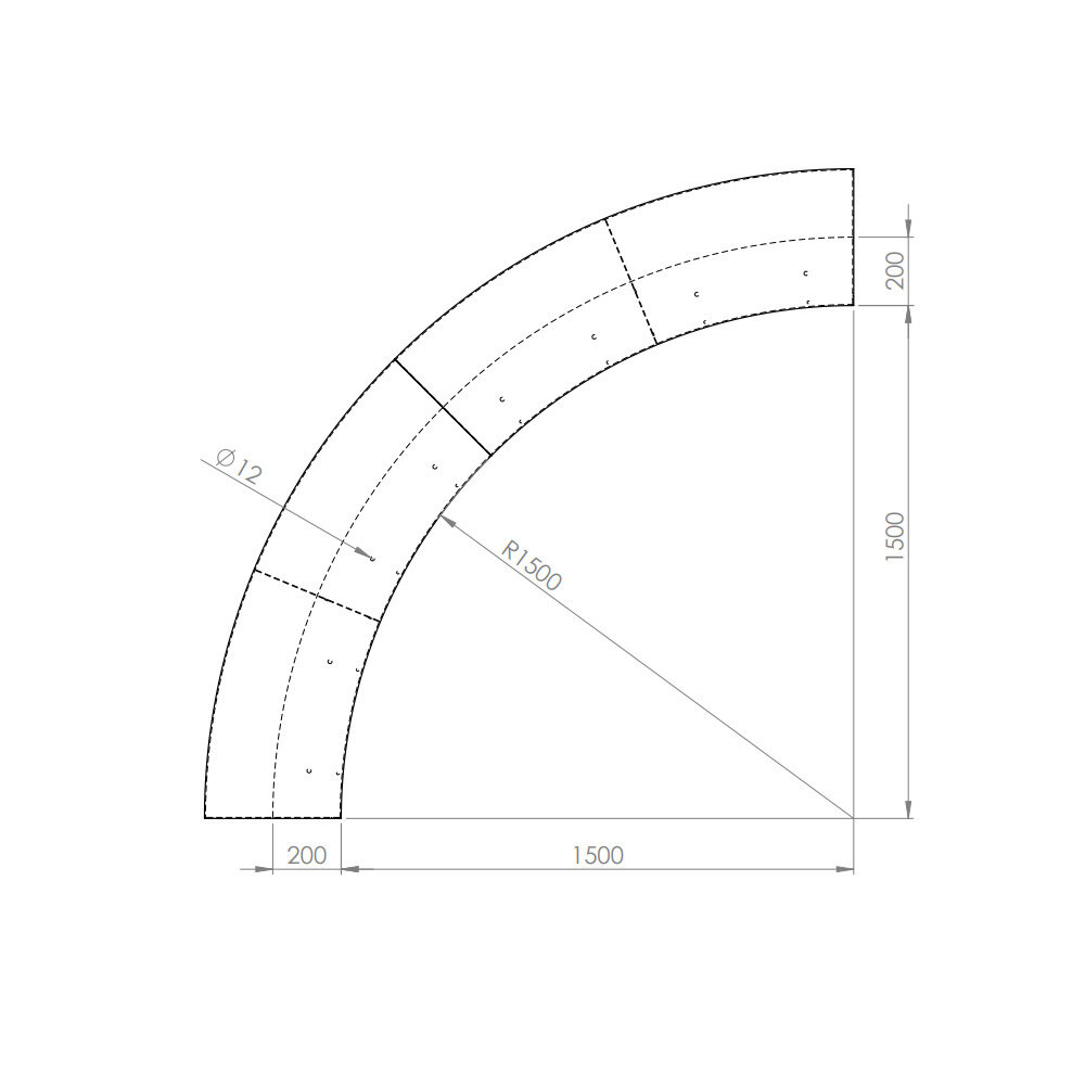 Keerwand + zitrand cortenstaal 150 x  h. 40 cm binnenbocht Keerwand + zitrand cortenstaal 150 x  h. 40 cm binnenbocht