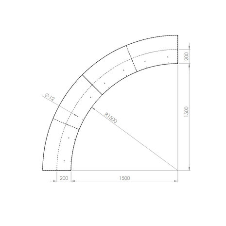 Keerwand + zitrand cortenstaal 150 x  h. 40 cm binnenbocht Keerwand + zitrand cortenstaal 150 x  h. 40 cm binnenbocht