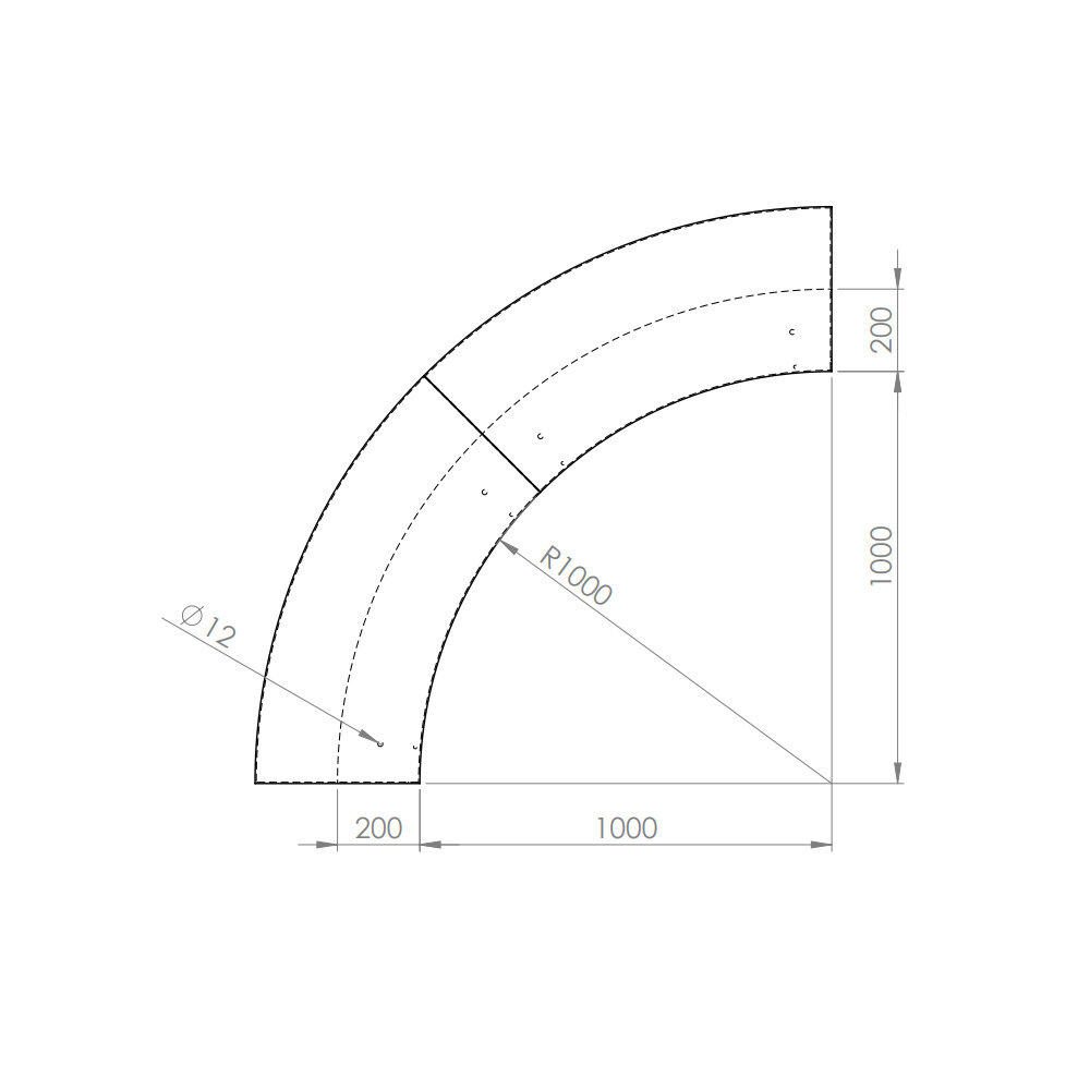 Keerwand + zitrand cortenstaal 100 x  h. 40 cm binnenbocht