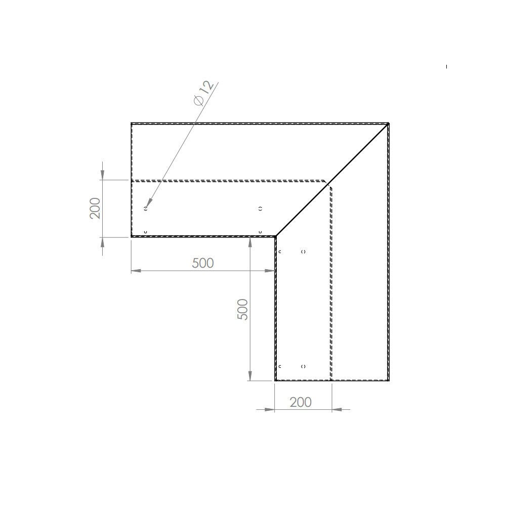 Keerwand + zitrand cortenstaal 50 x 50 x  h.40 cm binnenhoek, hoogte 40 cm Keerwand + zitrand cortenstaal 50 x 50 x  h.40 cm binnenhoek, hoogte 40 cm