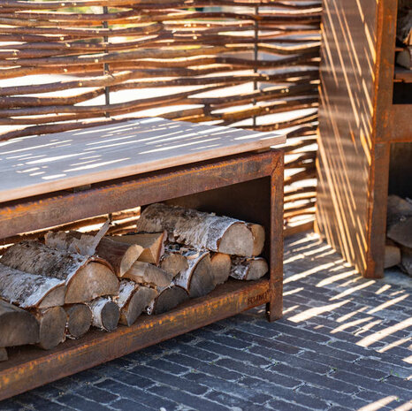 Forno LOGG houtopslag 200 x 40 x 43 cm cortenstaal Forno LOGG houtopslag 200 x 40 x 43 cm cortenstaal