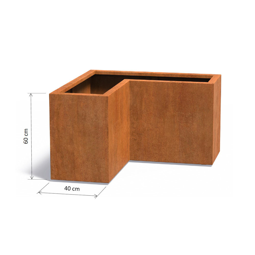 Andes cortenstaal 100x100x40x60 cm hoek plantenbak Andes cortenstaal 100x100x40x60 cm hoek plantenbak