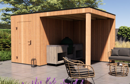 Strakke houten tuinhuis in Douglas