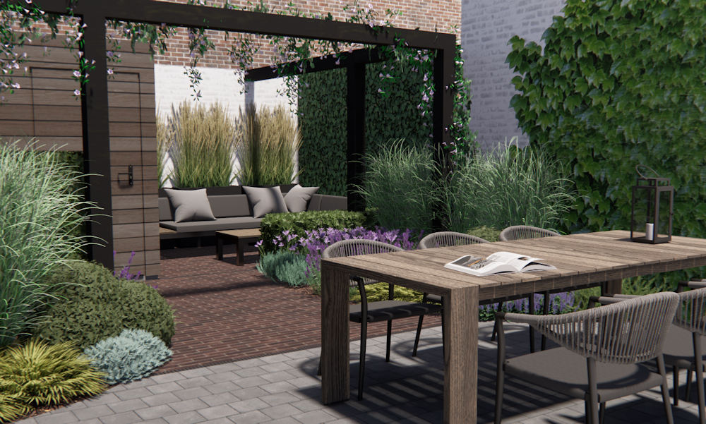 3D tuinontwerp van een stadstuin in Bergen op Zoom