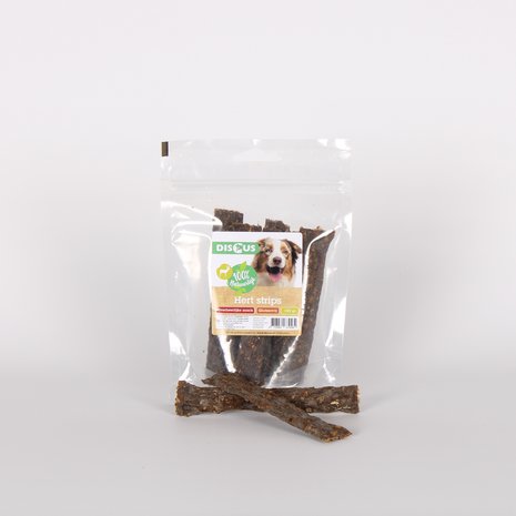 Discus Discus Naturals Vleesstrips Hert 100gr Discus Discus Naturals Vleesstrips Hert 100gr