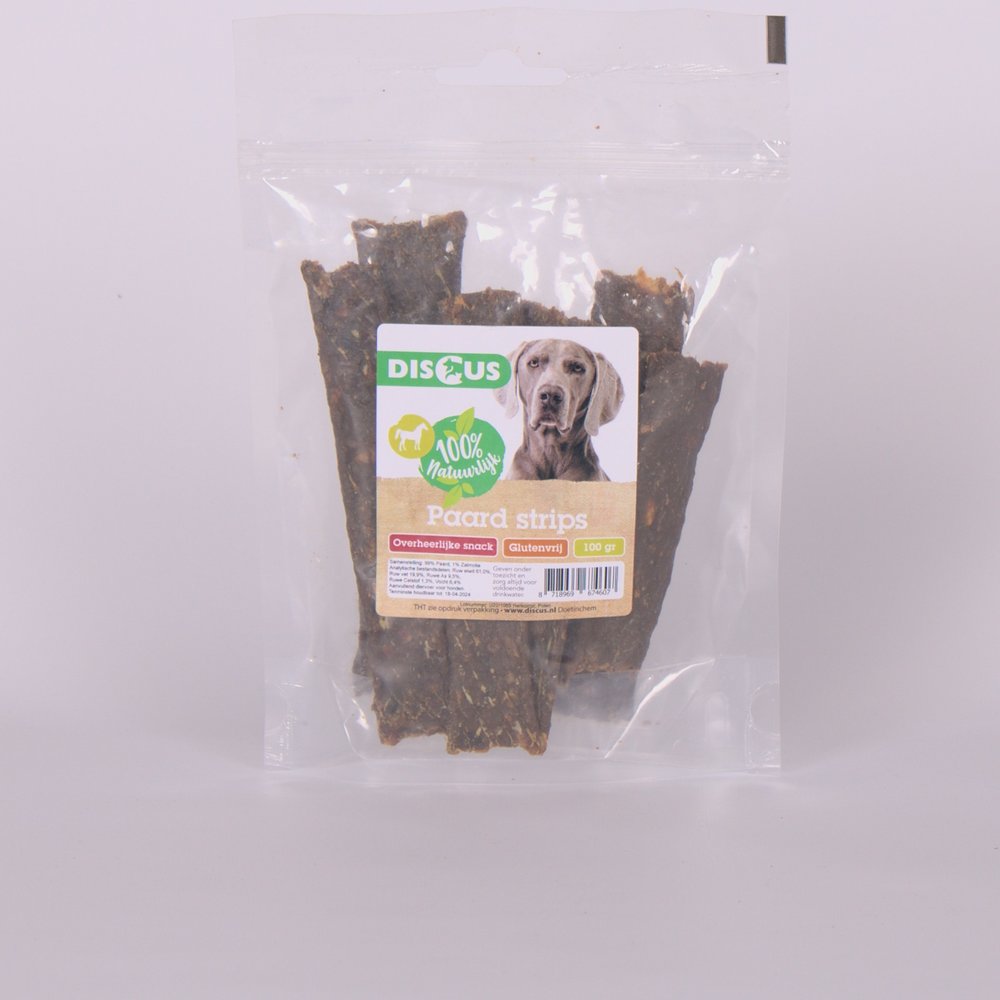 Discus Discus Naturals Vleesstrips Paard 100gr Discus Discus Naturals Vleesstrips Paard 100gr