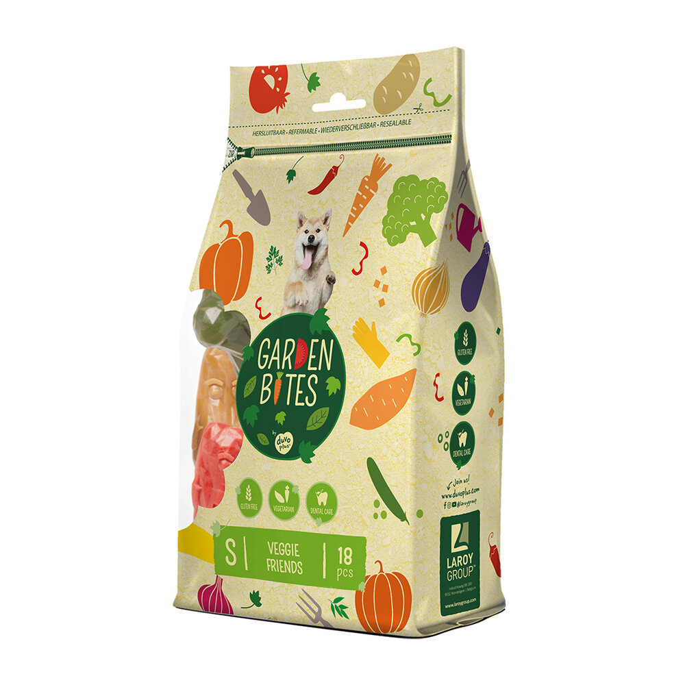 Duvo+ Garden Bites Veggie Friends een stevige snack voor honden met een dierlijk eiwit allergie of gluten-intolerantie Duvo+ Garden Bites Veggie Friends een stevige snack voor honden met een dierlijk eiwit allergie of gluten-intolerantie