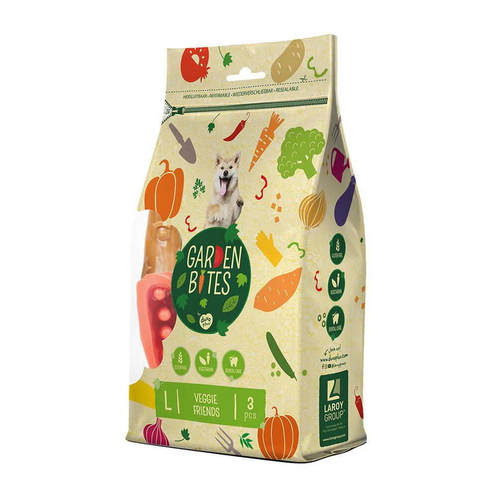 Duvo+ Garden Bites Veggie Friends een stevige snack voor honden met een dierlijk eiwit allergie of gluten-intolerantie Duvo+ Garden Bites Veggie Friends een stevige snack voor honden met een dierlijk eiwit allergie of gluten-intolerantie