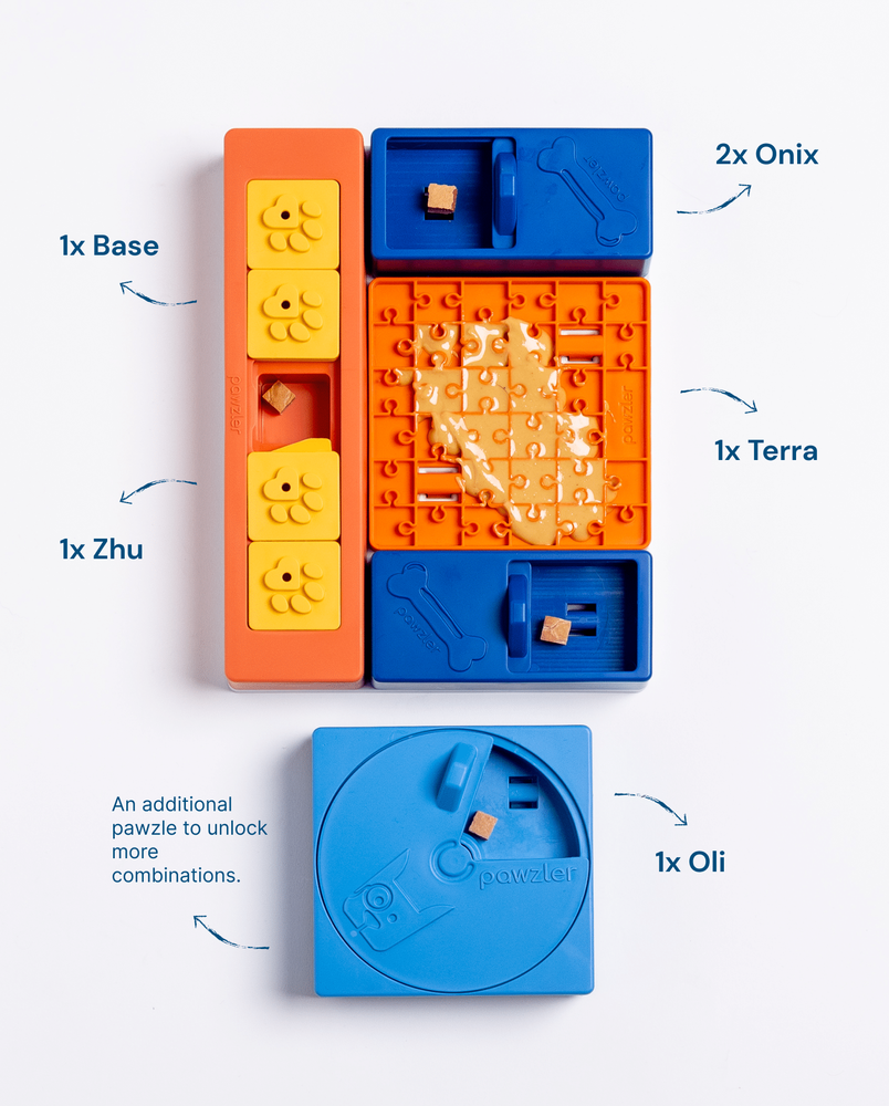 Pawzler Beginner set, interactieve hondenpuzzel voor puppy's en honden die nog niet bekend zijn met puzzelspeeltjes. Pawzler Beginner set, interactieve hondenpuzzel voor puppy's en honden die nog niet bekend zijn met puzzelspeeltjes.