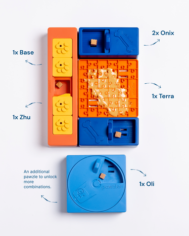Pawzler Beginner set, interactieve hondenpuzzel voor puppy's en honden die nog niet bekend zijn met puzzelspeeltjes. Pawzler Beginner set, interactieve hondenpuzzel voor puppy's en honden die nog niet bekend zijn met puzzelspeeltjes.