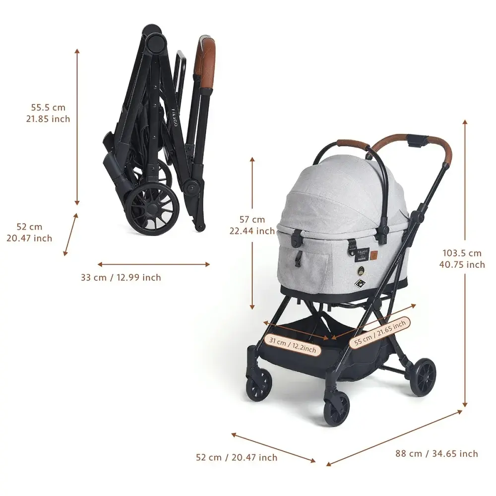 FikaGo Flytta Plus hondenbuggy met een afneembare draagcabine voor honden tot 20kg