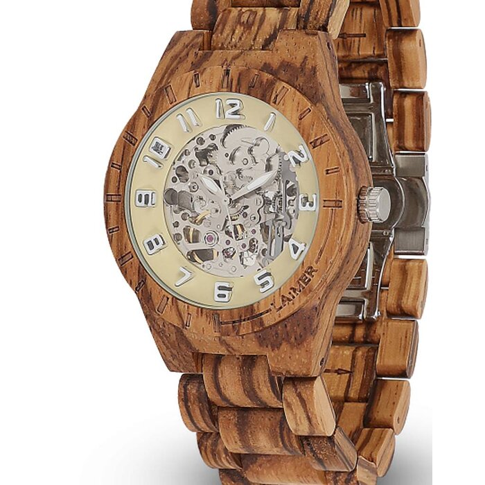 LAimer Laimer Holzuhr Ralf 43 mm | Automatik Uhr Zebrano