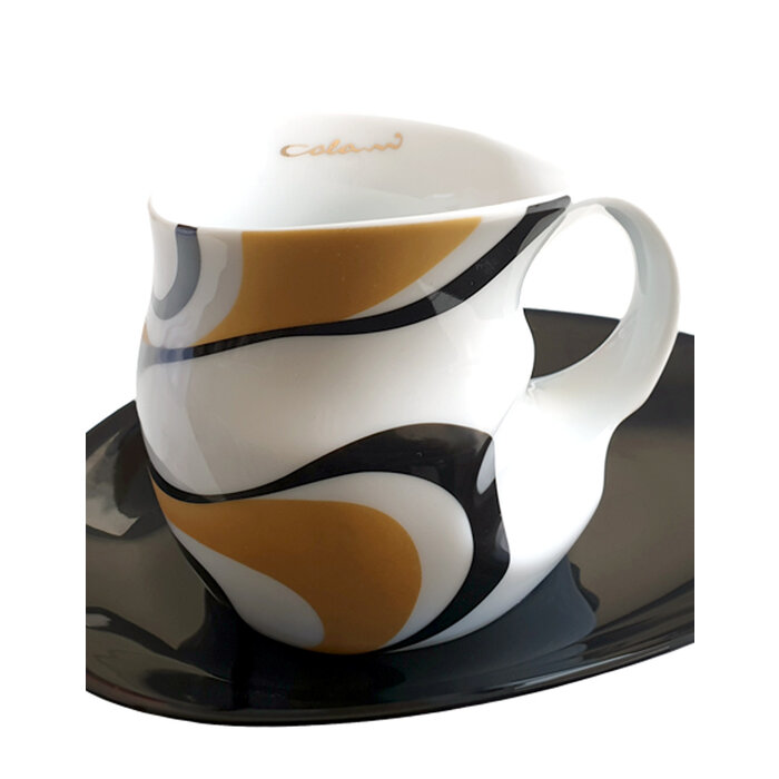 Colani Porzellanserie Colani Tasse mit Unterteller | Gold-Schwarz