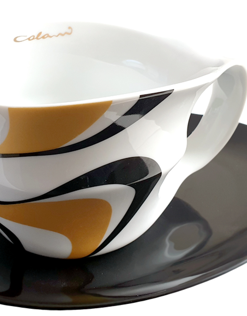 Colani Porzellan online kaufen  Colani Jumbotasse | Tasse inkl. Unterteller | gold-schwarz