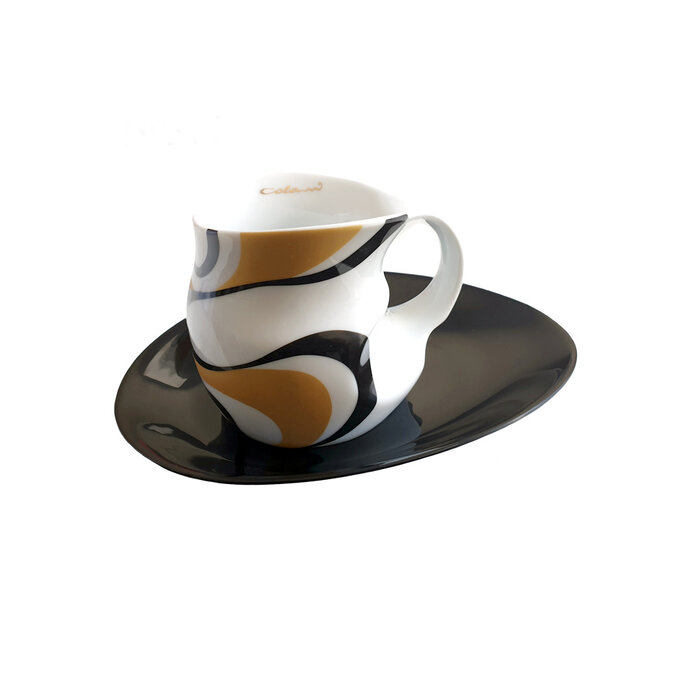 Colani Porzellanserie Colani Tasse mit Unterteller | Gold-Schwarz