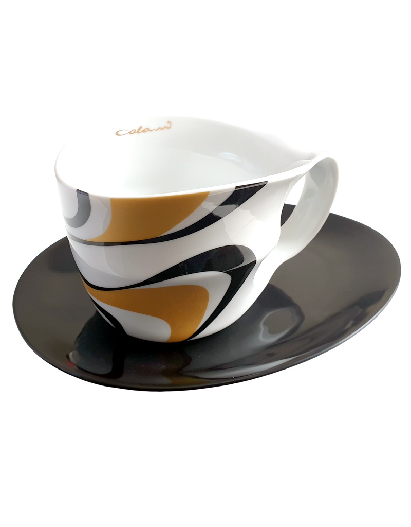 Colani Porzellan online kaufen  Colani Jumbotasse | Tasse inkl. Unterteller | gold-schwarz