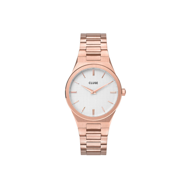 Cluse Minimalistische Eleganz CLUSE Vigoureux H-Link CW0101210001 – Damenuhr Roségold-Weiß