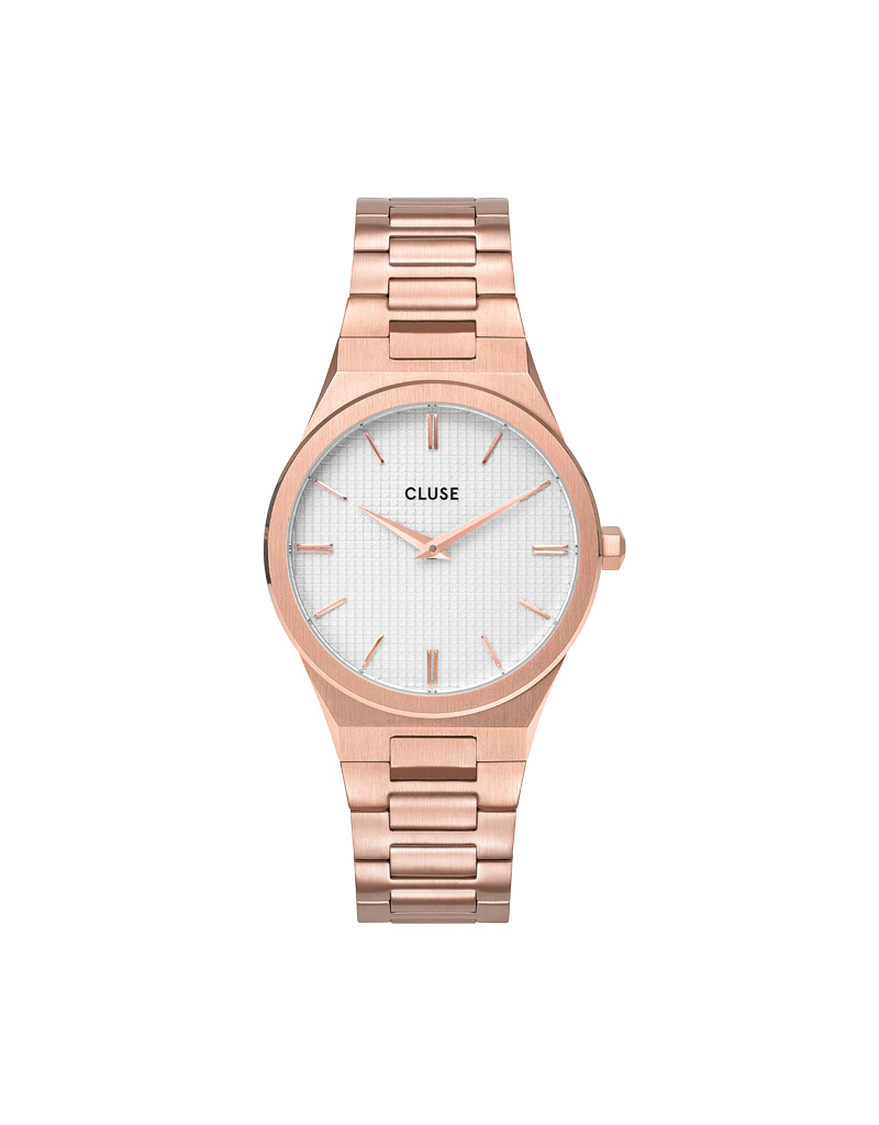 Cluse Minimalistische Eleganz CLUSE Vigoureux H-Link CW0101210001 – Damenuhr Roségold-Weiß