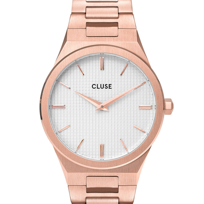 Cluse Minimalistische Eleganz CLUSE Vigoureux H-Link CW0101210001 – Damenuhr Roségold-Weiß