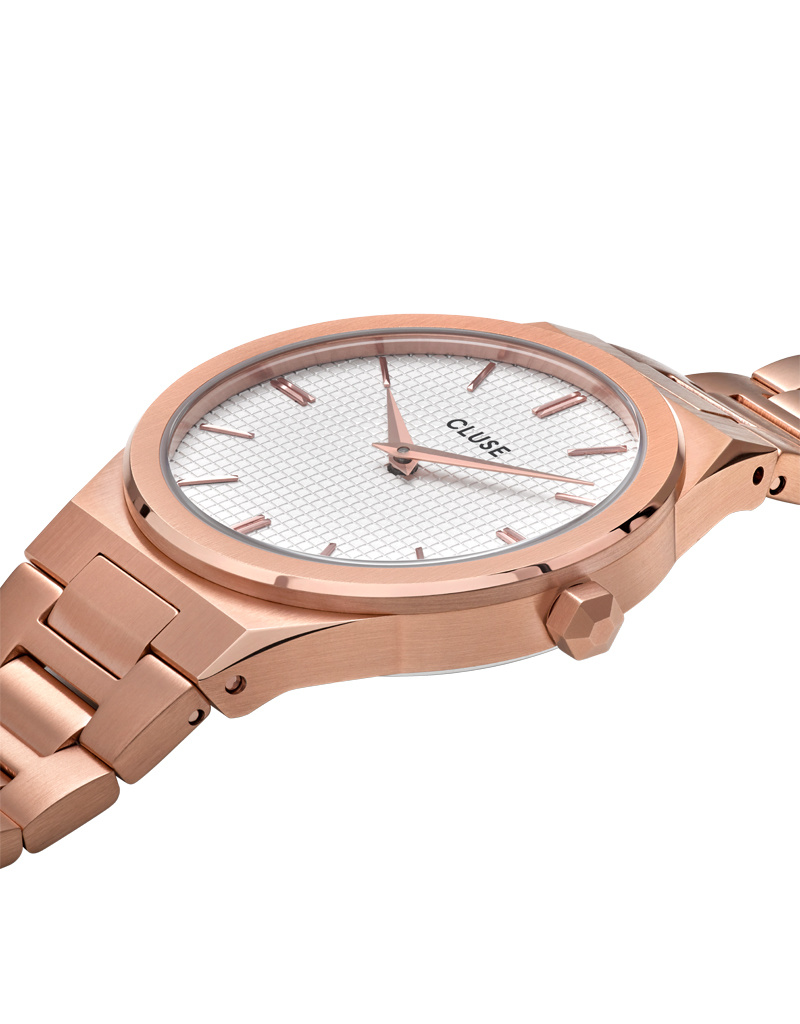 Cluse Minimalistische Eleganz CLUSE Vigoureux H-Link CW0101210001 – Damenuhr Roségold-Weiß