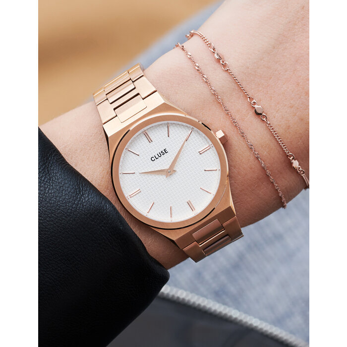 Cluse Minimalistische Eleganz CLUSE Vigoureux H-Link CW0101210001 – Damenuhr Roségold-Weiß