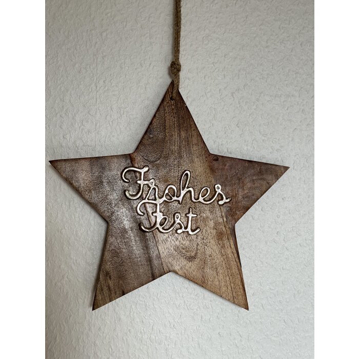 Goldbach Holz-Stern Frohes Fest zum Hängen