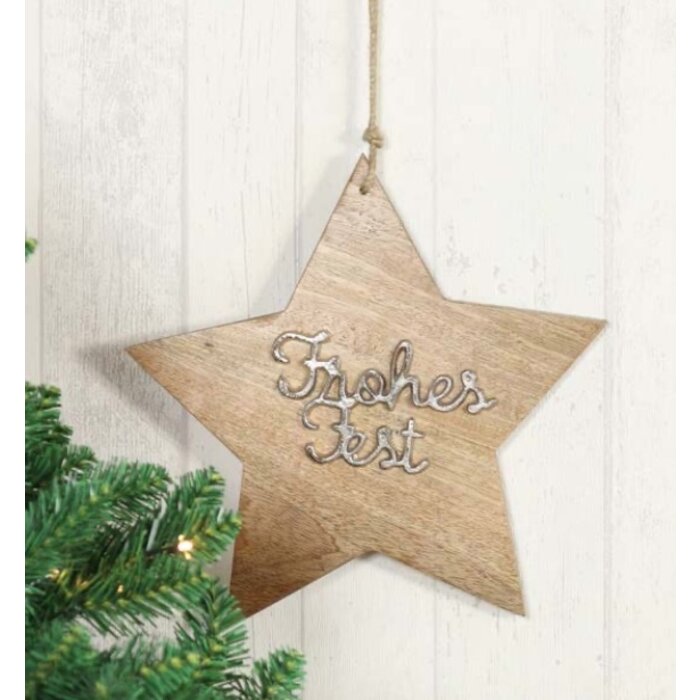 Goldbach Holz-Stern Frohes Fest zum Hängen