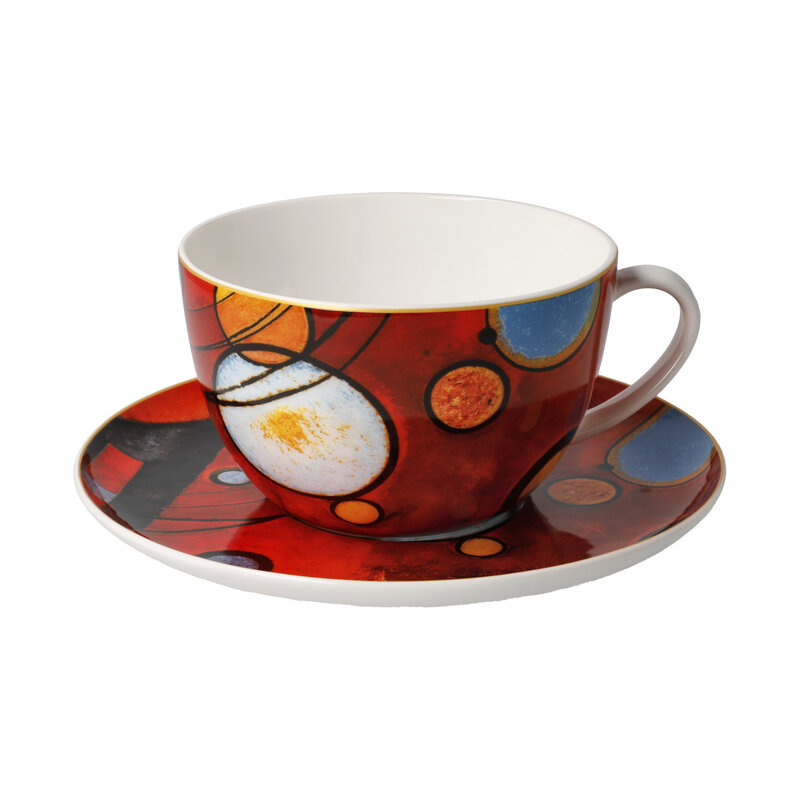 Goebel Porzellanmanufaktur Milchkaffeetasse mit Unterteller | Schweres Rot I Kandinsky
