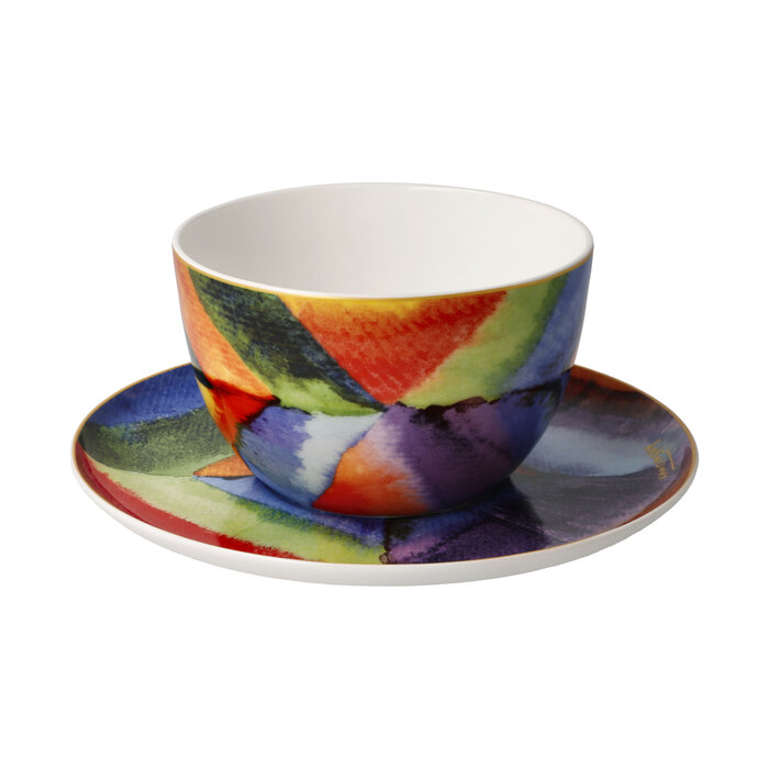 Goebel Porzellanmanufaktur Milchkaffeetasse mit Unterteller | Farbstudie I Kandinsky