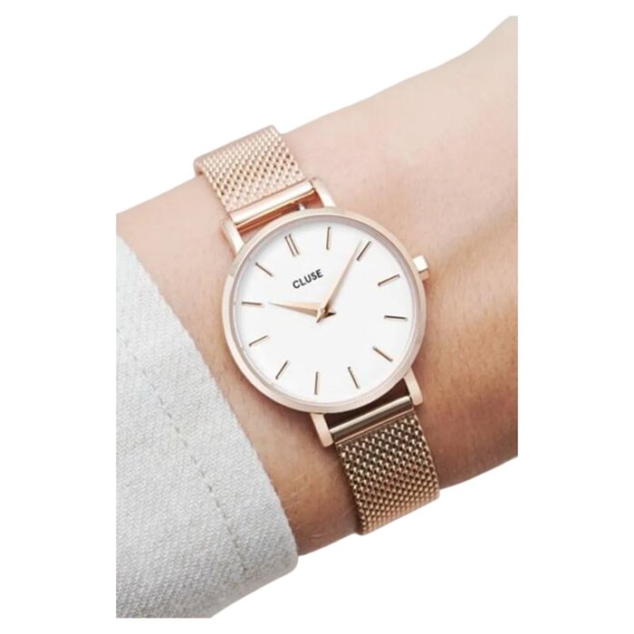 Cluse Minimalistische Eleganz Boho Chic Petite Mesh White, Rose Gold Colour