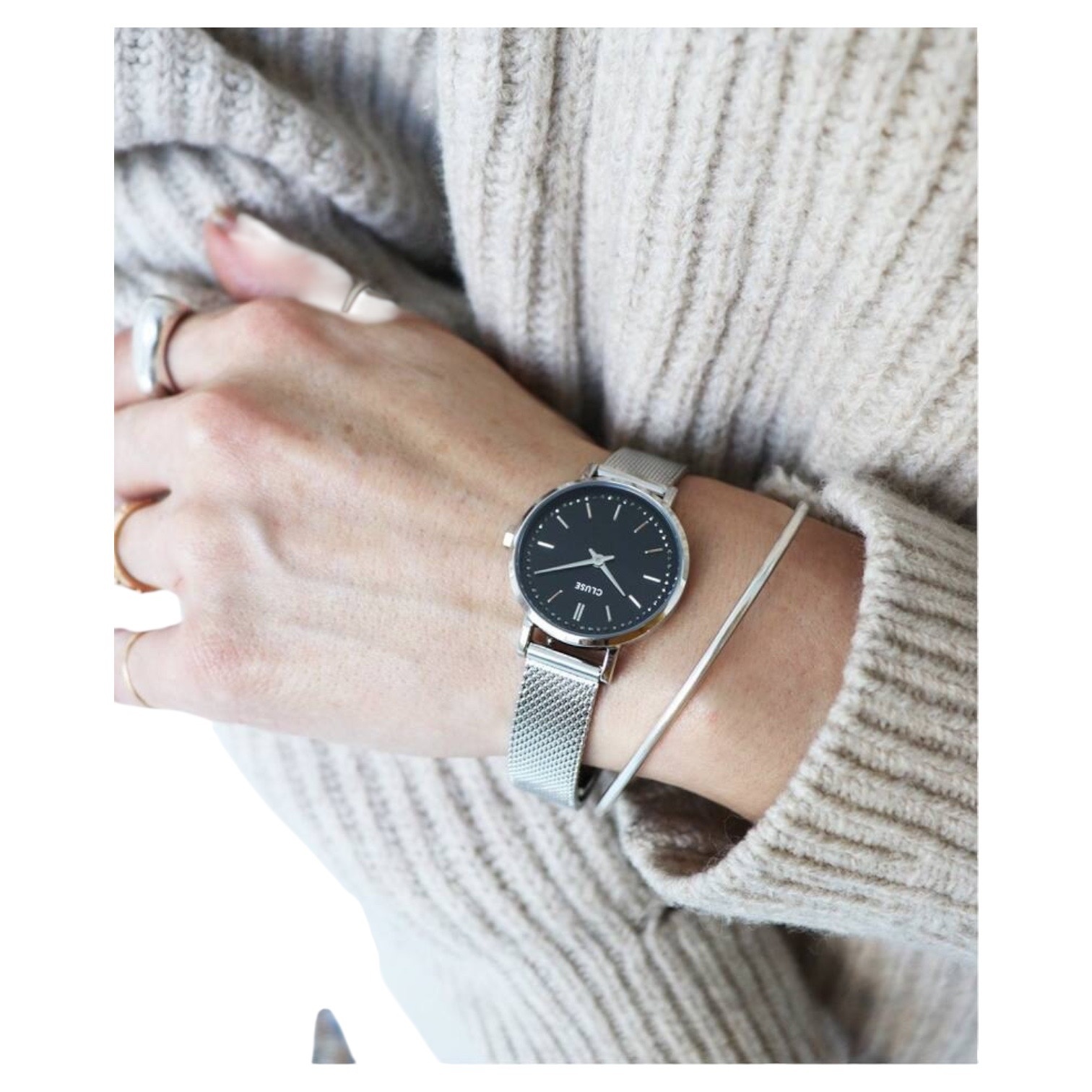 Cluse Minimalistische Eleganz Boho Chic Petite Crystals Mesh Black, Silver Colour