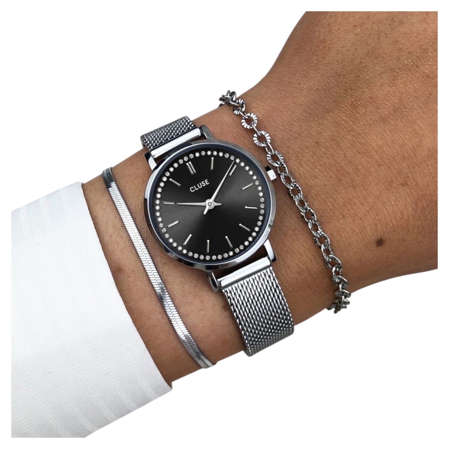 Cluse Minimalistische Eleganz Boho Chic Petite Crystals Mesh Black, Silver Colour