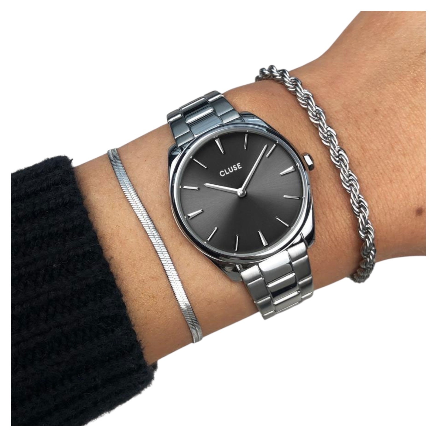Cluse Minimalistische Eleganz Cluse Féroce – Damenuhr anthrazit/silber