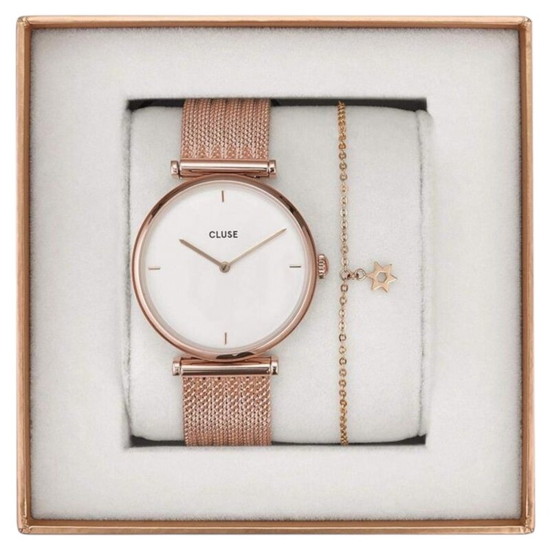 Cluse Minimalistische Eleganz CLUSE Triomphe CG0108208001 – Geschenkset Uhr & Schmuckarmband