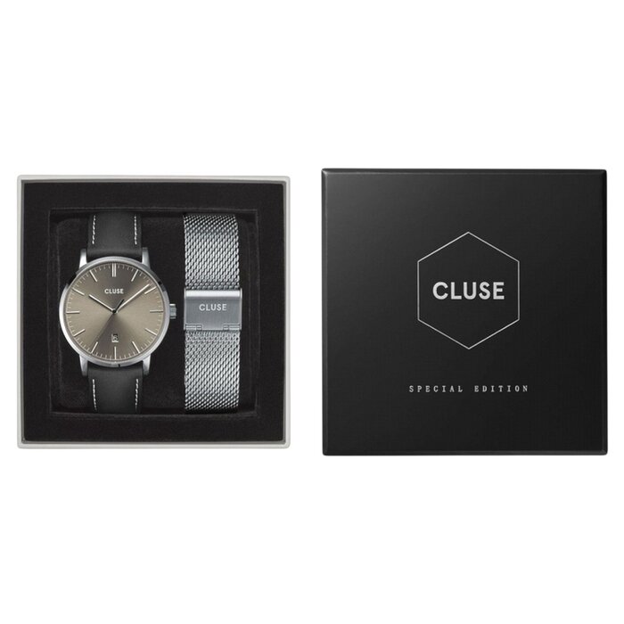 Cluse Minimalistische Eleganz CLUSE Aravis CG1519501001 – Herrenuhr Geschenkset mit 2 Armbändern