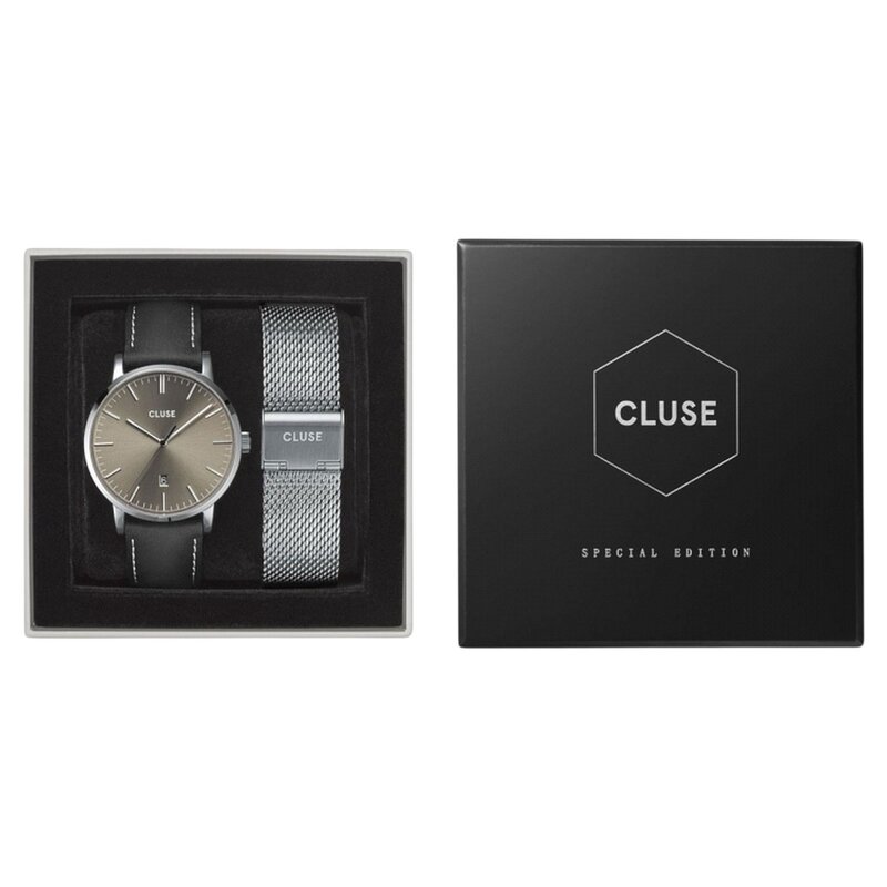Cluse Minimalistische Eleganz CLUSE Aravis CG1519501001 – Herrenuhr Geschenkset mit 2 Armbändern