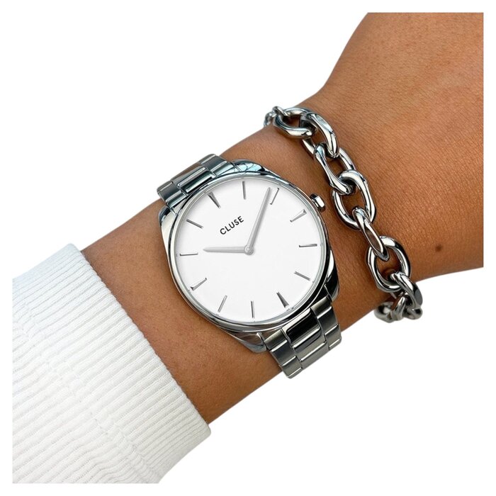 Cluse Minimalistische Eleganz Cluse Féroce – Edelstahl Damenuhr Weiß