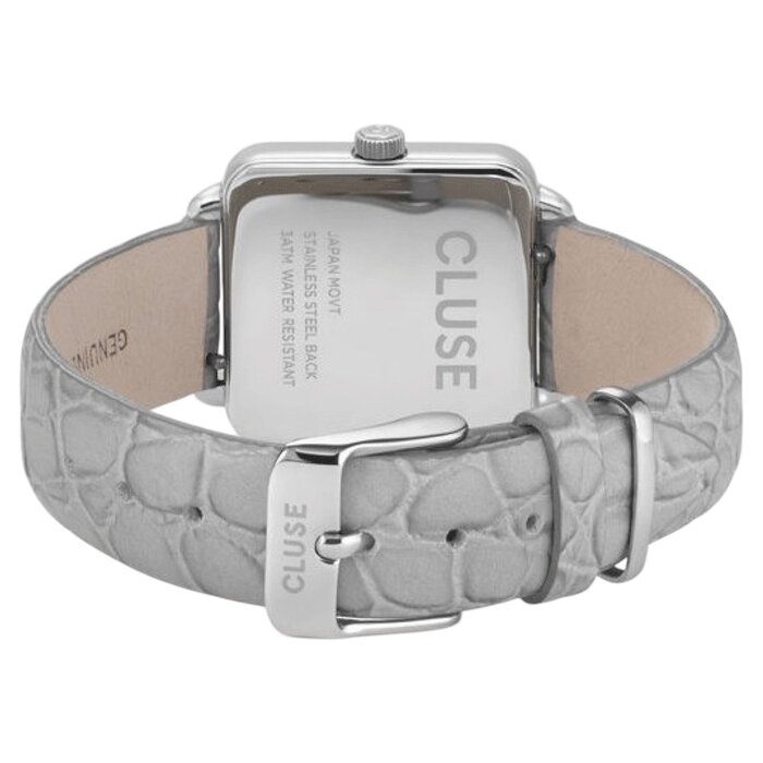 Cluse Minimalistische Eleganz CLUSE La Tétragone Damenarmbanduhr, hellgraues Lederarmband mit Alligatorprägung