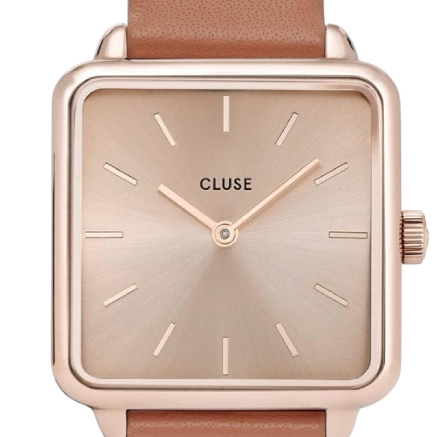 Cluse Minimalistische Eleganz Cluse La Tétragone - Damenuhr in Roségold mit Butterscotch-Lederarmband