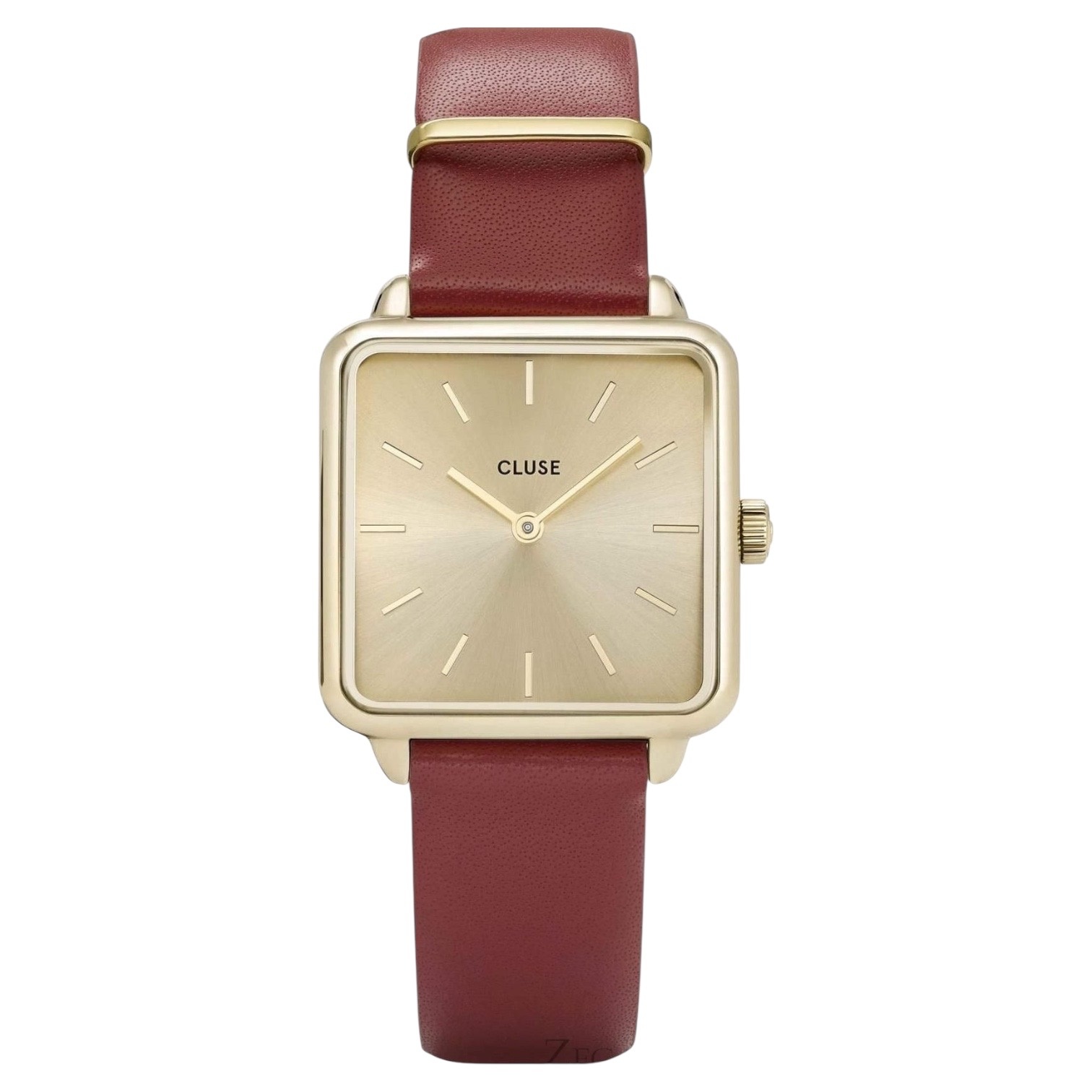 Cluse Minimalistische Eleganz Cluse La Tétragone – Gold & rotes Lederband