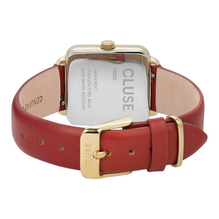 Cluse Minimalistische Eleganz Cluse La Tétragone – Gold & rotes Lederband