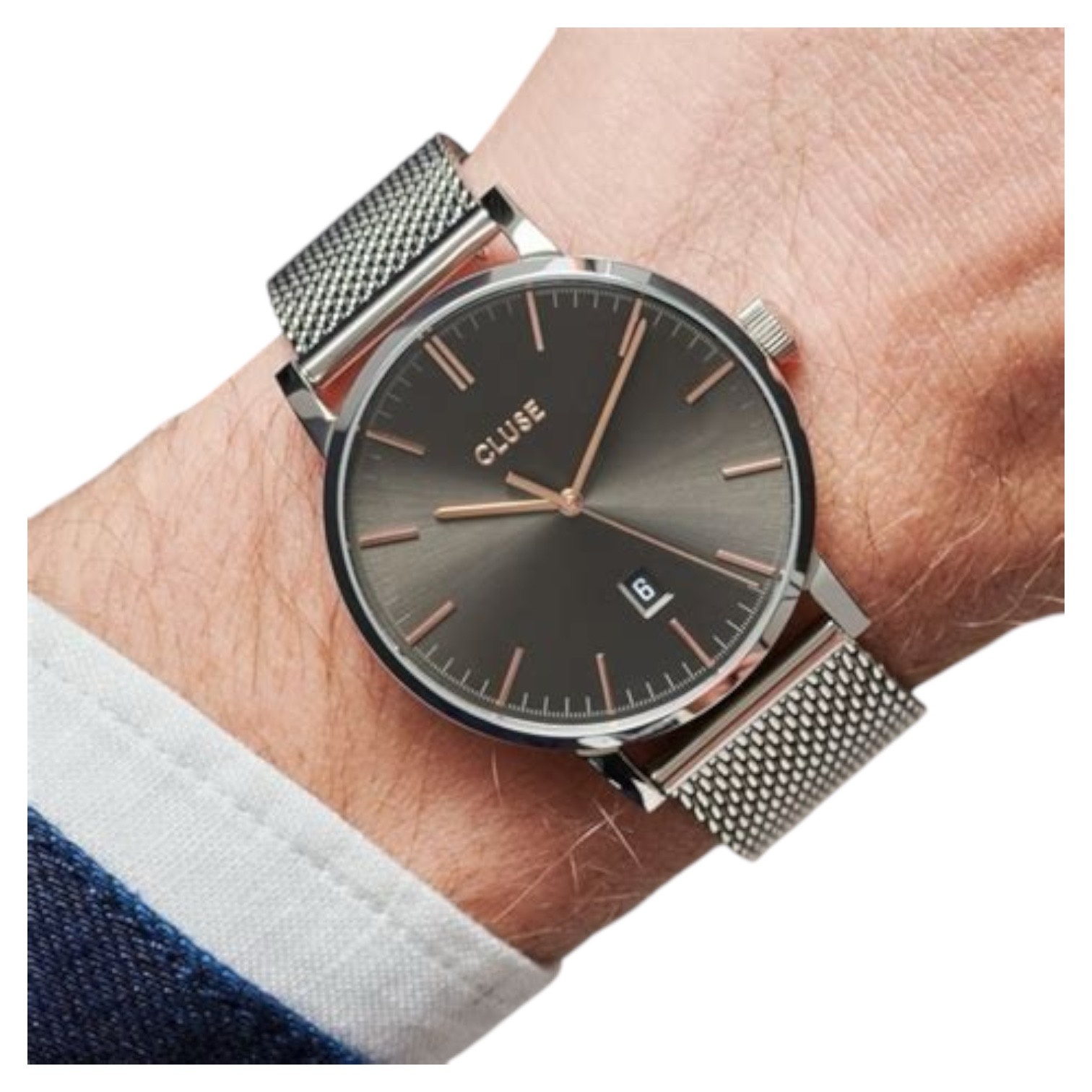 Cluse Minimalistische Eleganz Cluse Herrenarmbanduhr Aravis – Grau | Edelstahl | 40 mm