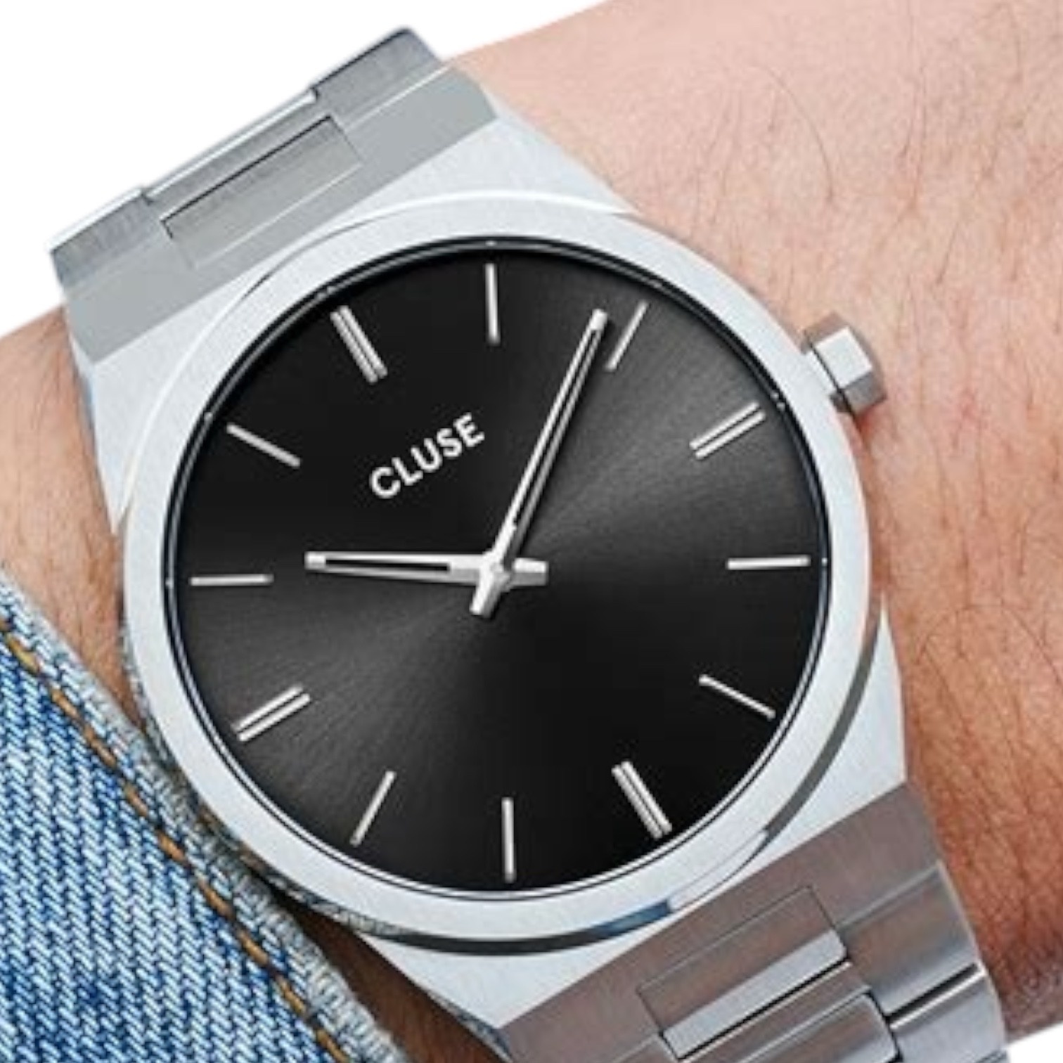 Cluse Minimalistische Eleganz Cluse Herrenuhr Silber mit schwarzem Zifferblatt