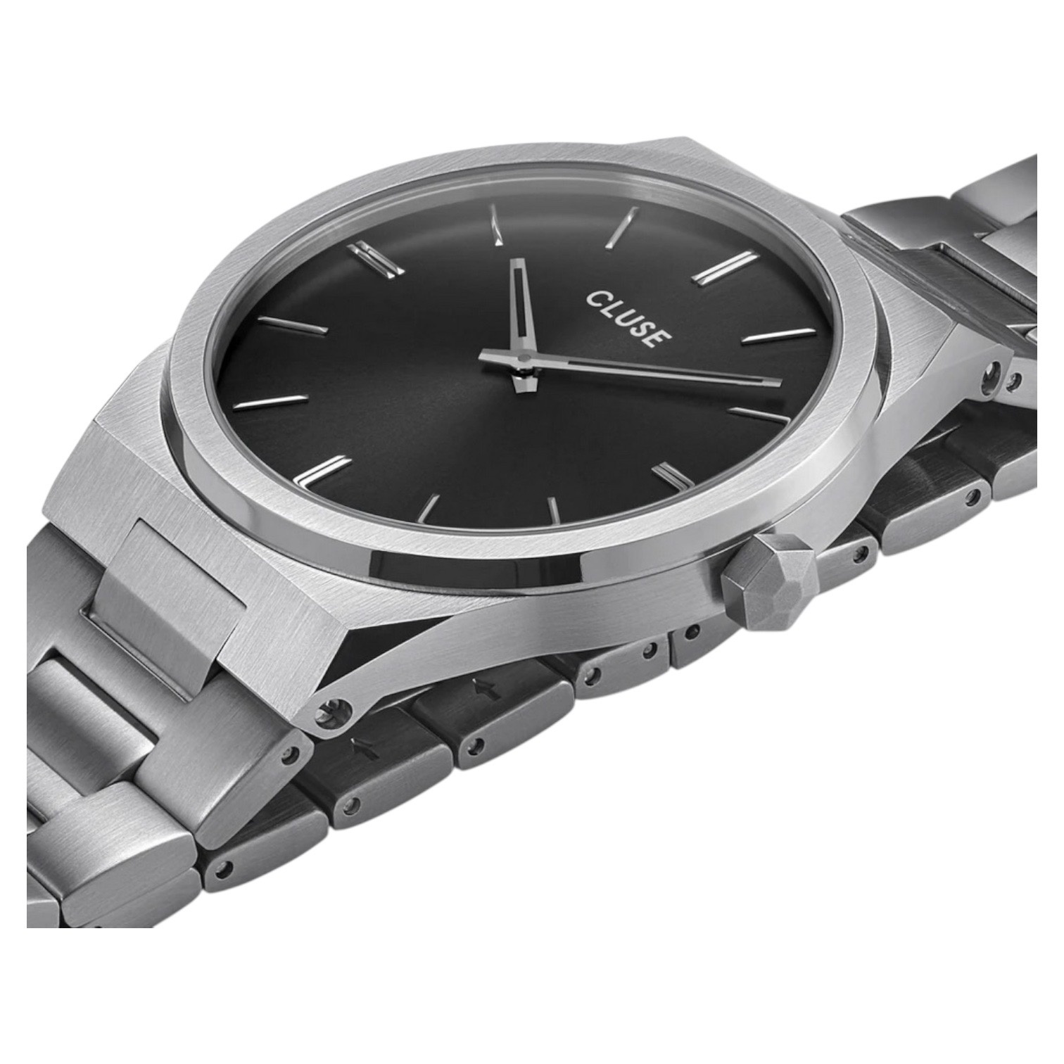 Cluse Minimalistische Eleganz CLUSE Vigoureux CW0101503004 – Herrenuhr Silber mit schwarzem Zifferblatt