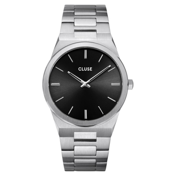 Cluse Minimalistische Eleganz CLUSE Vigoureux CW0101503004 – Herrenuhr Silber mit schwarzem Zifferblatt